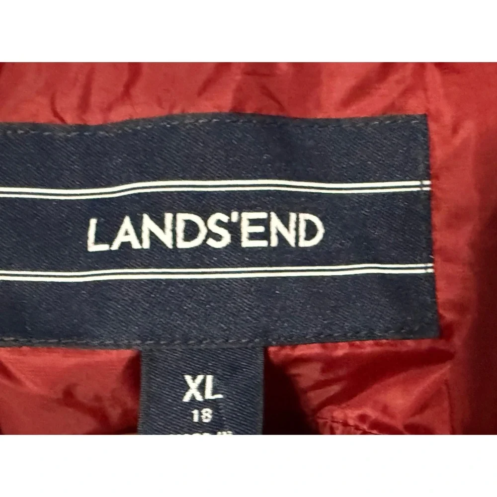 Lands End Boys Red Quilted Primaloft Puffer Jacket XL 18 Full Zip Mock Neck